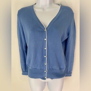 Brooks Brothers 346 Blue Cardigan with White Trim, Size M
